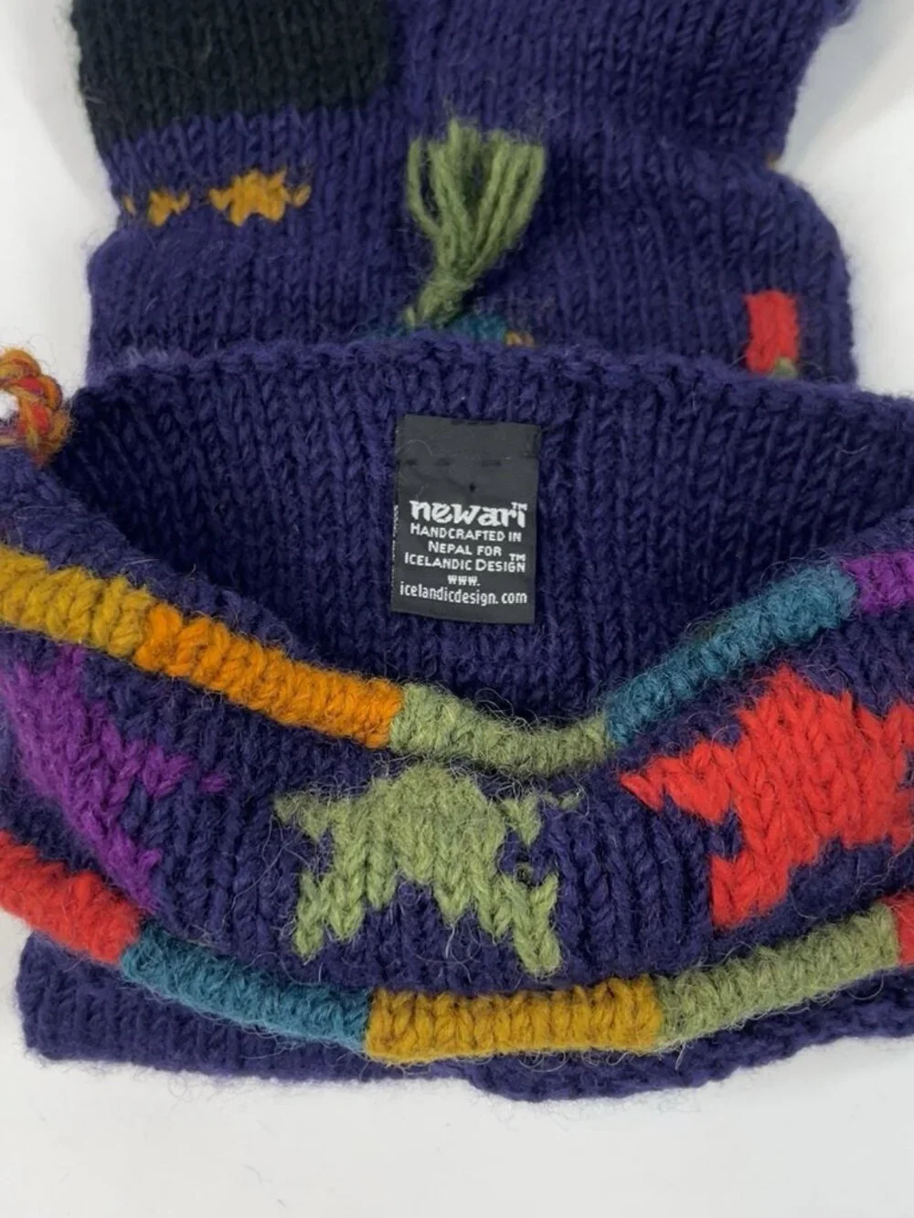 Newari Icelandic Design Hand Knit Wool Christmas Stocking Mitten Stars Tassel